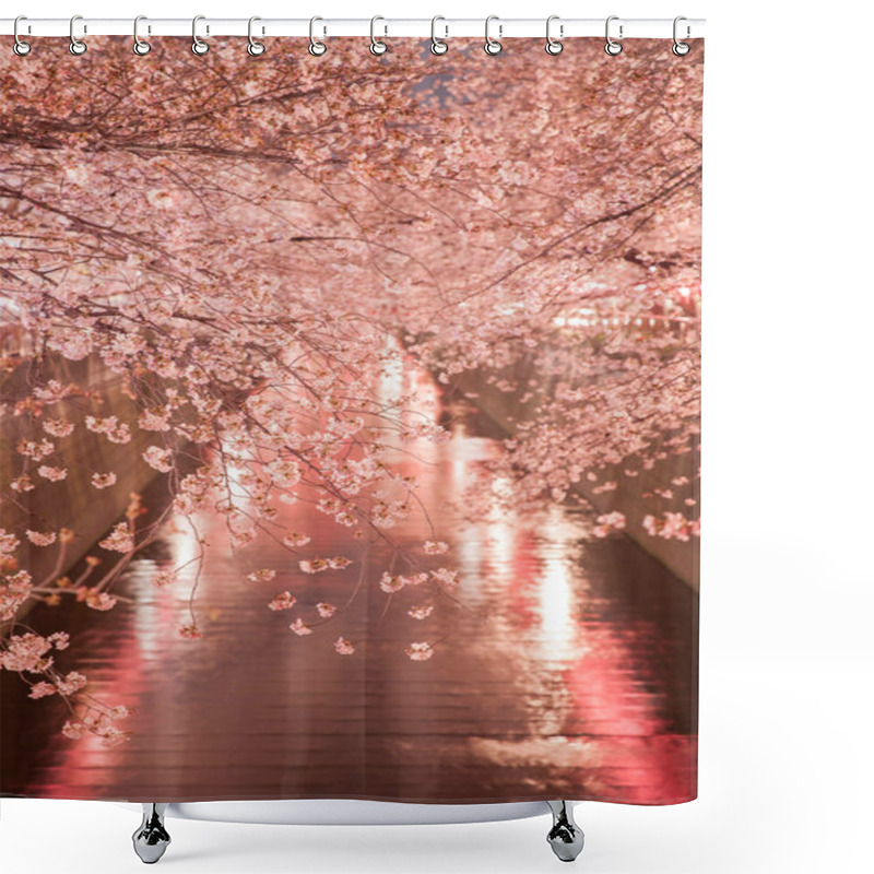 Personality  Light Up Of Sakura Cherry Blossom Over Water Channel At Nakameguro, Tokyo Shower Curtains