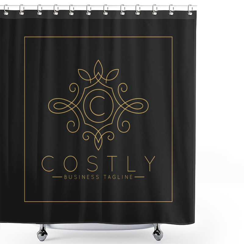 Personality  Luxurious Letter C Logo With Classic Line Art Ornament Style Vector Shower Curtains