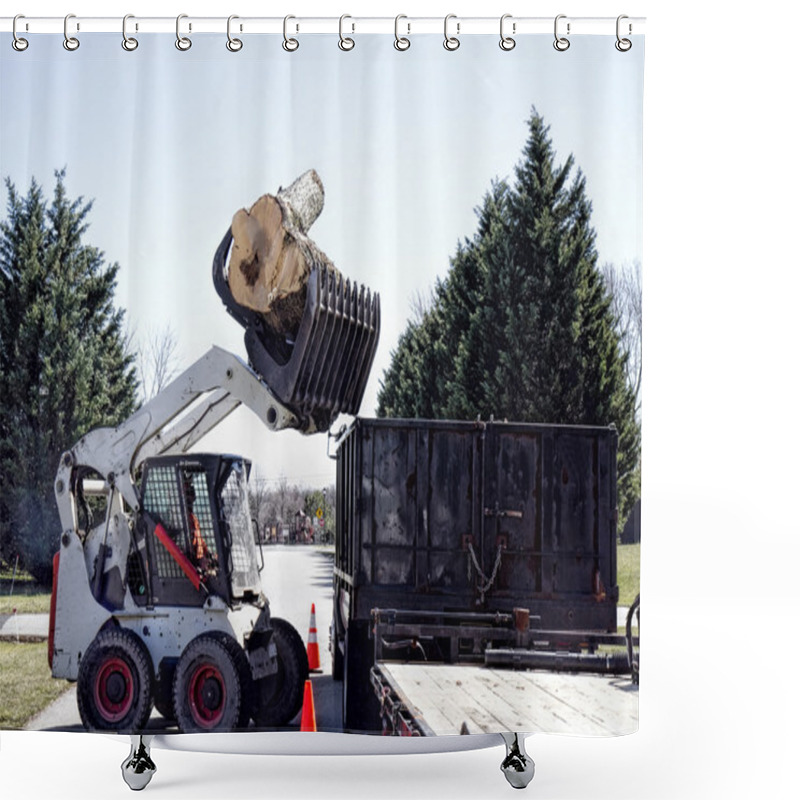 Personality  Dozer Dumping Large Logs Into Truck Shower Curtains