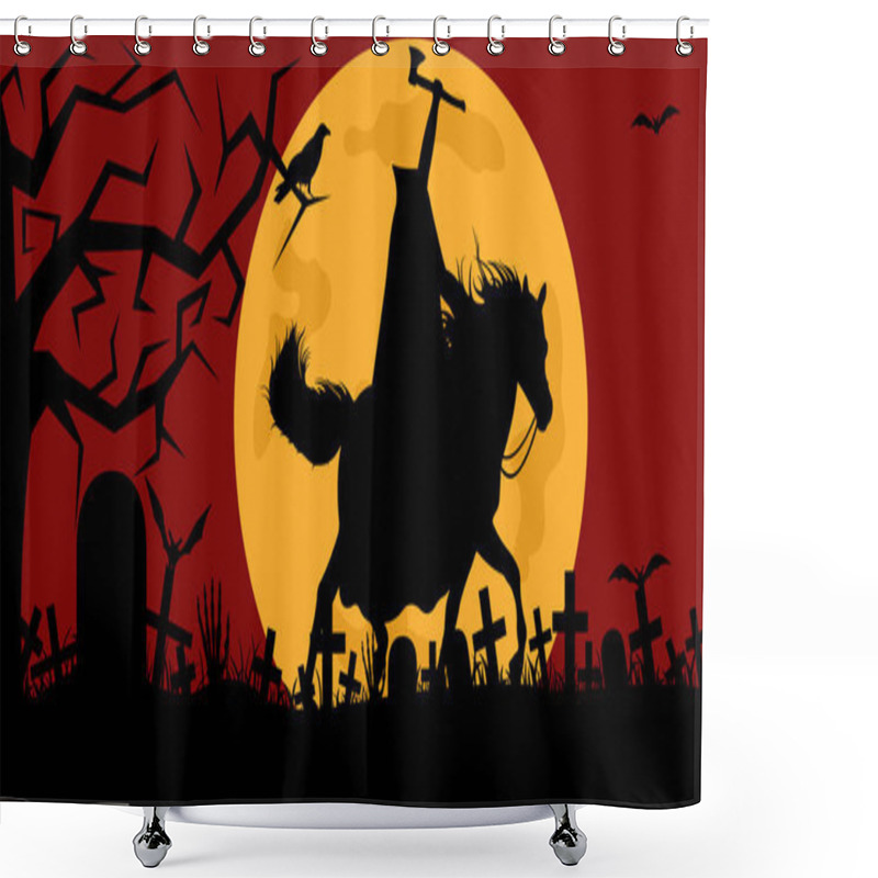 Personality  Headless Man Riding A Horse In A Cemetery With Red In Background Shower Curtains