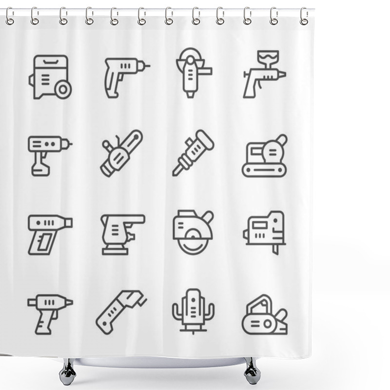 Personality  Set Line Icons Of Electric Tools Shower Curtains