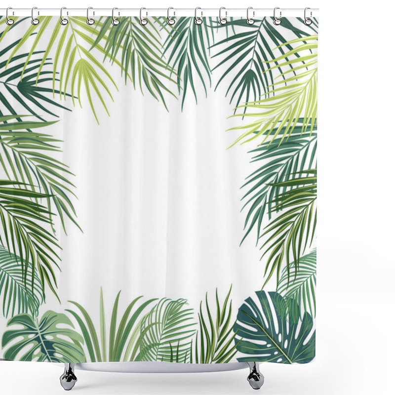 Personality  Vector Tropical Jungle Frame With Palm Trees, Flowers And Leaves Shower Curtains