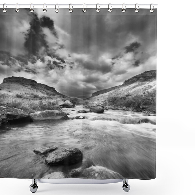 Personality  Valley In The Drakensberg Mountain In South Africa And Water Str Shower Curtains