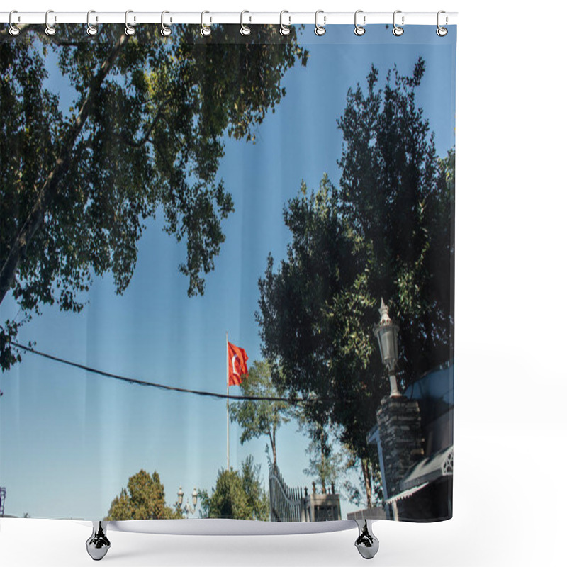 Personality  Turkish Flag With Blue Sky At Background On Urban Street In Istanbul  Shower Curtains