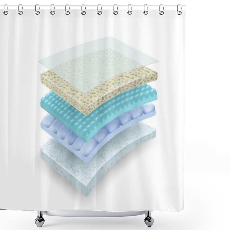 Personality  Details Of Multi-layer Materials That Is Effective In Absorbing And VentilatingUsed In The Industry Of Mattresses, Diapers, Sanitary Napkins, Clothing.Vector Realistic File. Shower Curtains