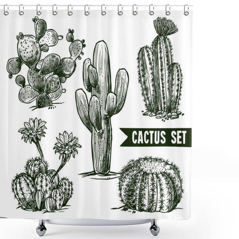 Personality  Cactus Sketch Set Shower Curtains