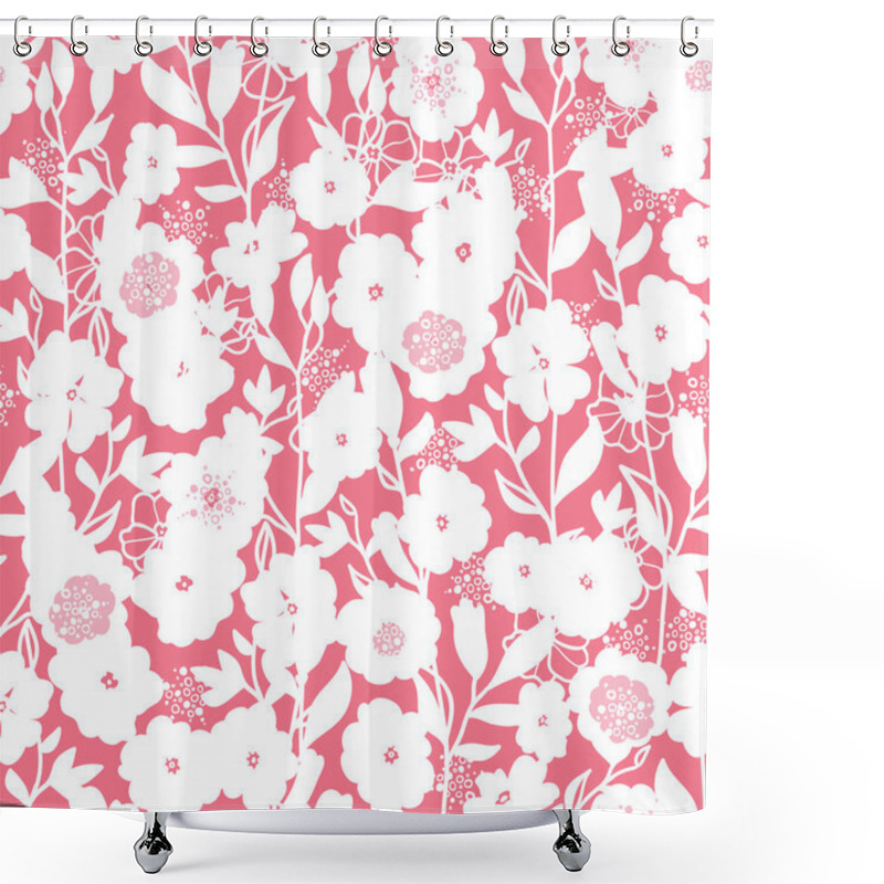 Personality  White And Pink Blossoms Seamless Pattern Background Shower Curtains