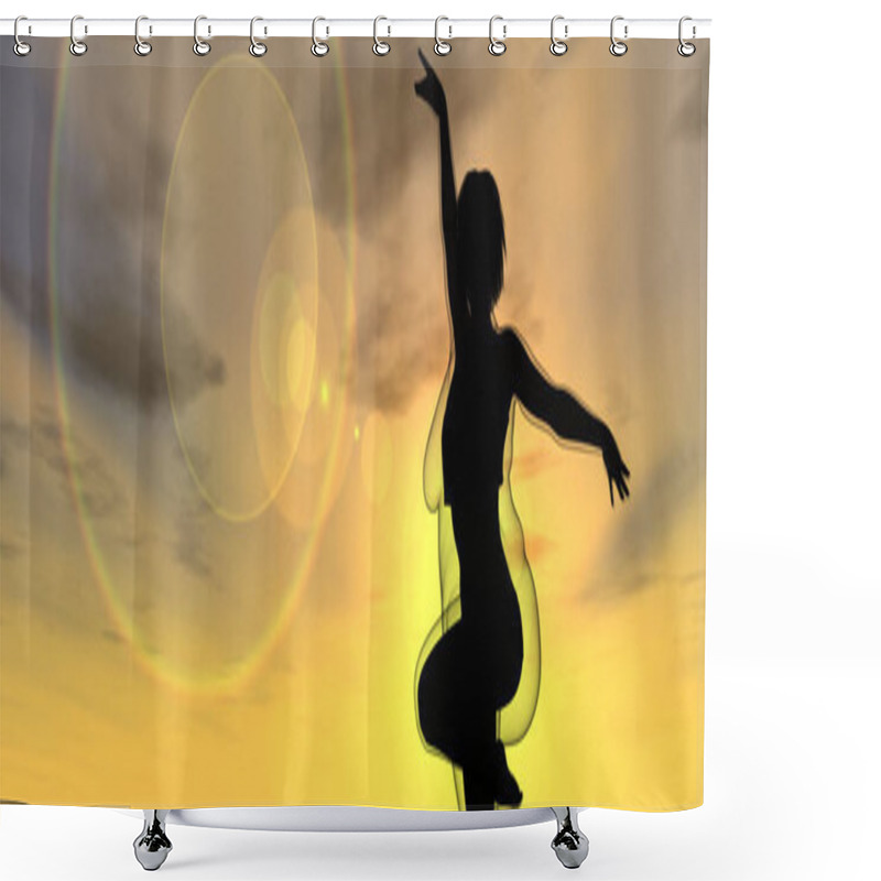 Personality  Conceptual Fat Overweight Obese Female Vs Slim Fit Healthy Body After Weight Loss Or Diet With Muscles Thin Young Woman Over Sunset. Fitness, Nutrition Or Fatness Obesity, Health Shape Shower Curtains