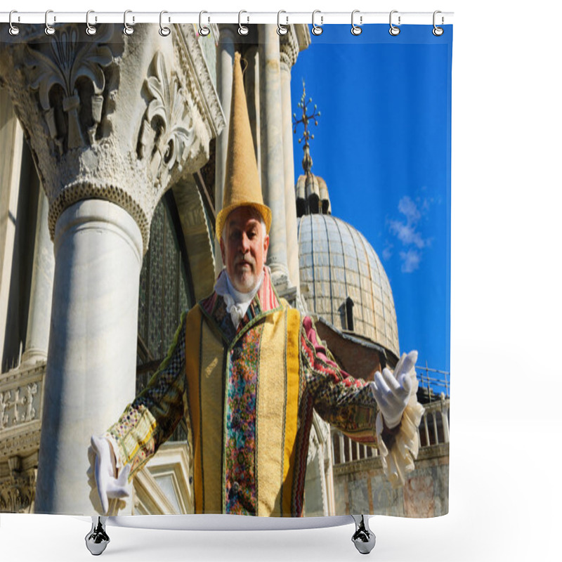 Personality  Man In Carnival Costume In St Mark's Square Shower Curtains