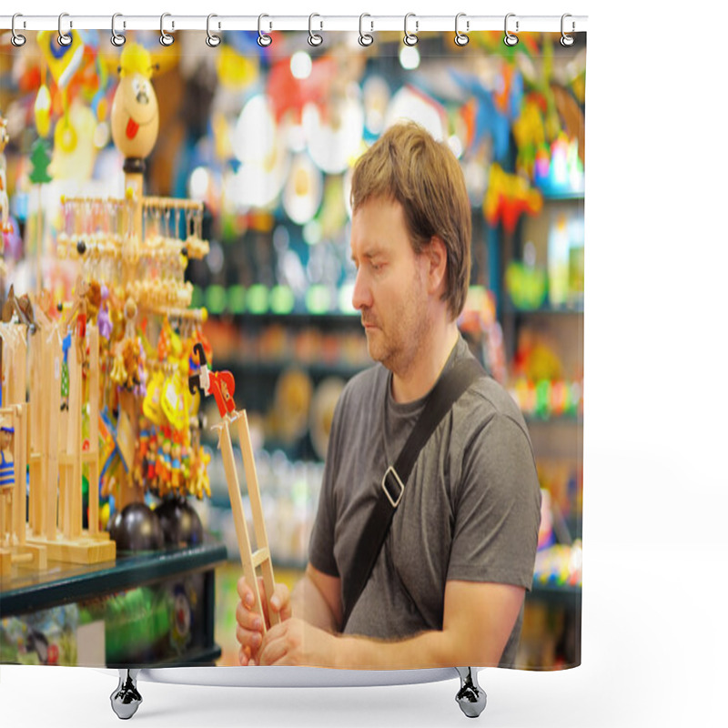 Personality  Man At Shop Of Toys Shower Curtains