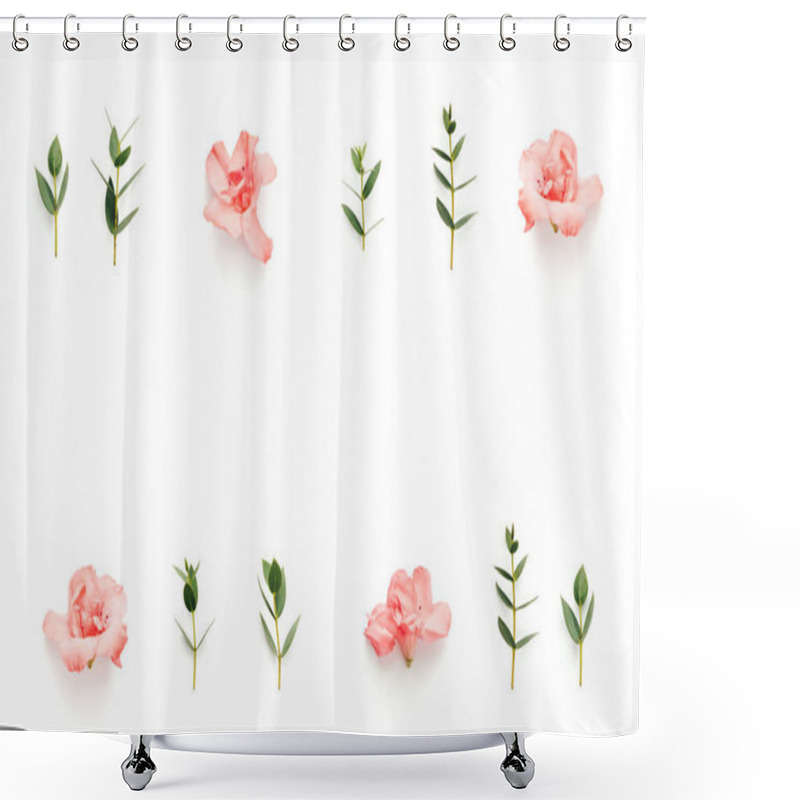 Personality  Seamless Pattern With Soft Pink Azalea Flowers And Green Leaves  Shower Curtains