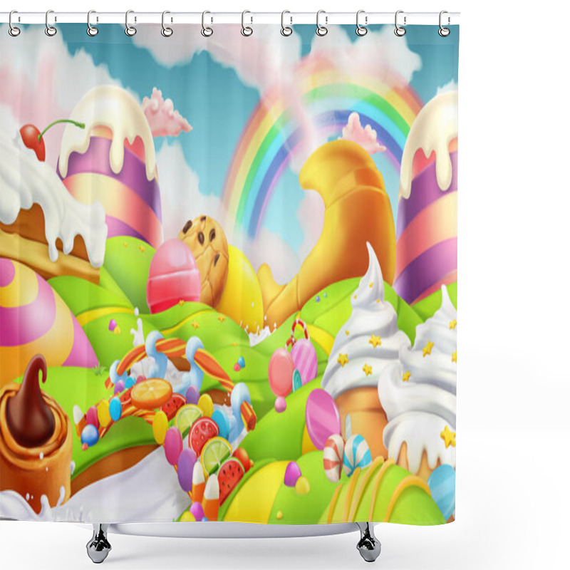 Personality  Candyland Landscape With Rainbow Shower Curtains