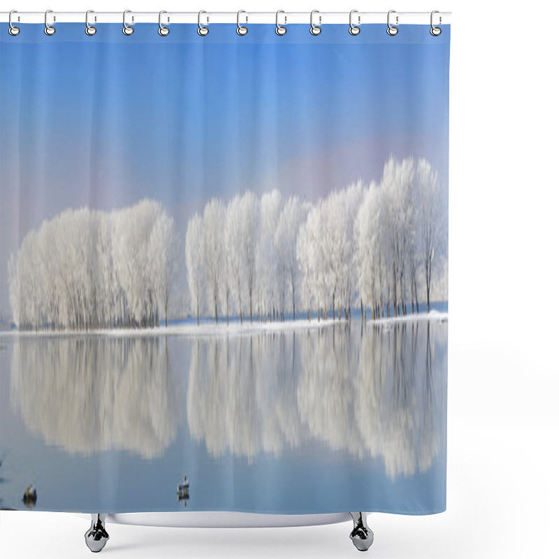 Personality  Winter Trees Covered With Frost Shower Curtains