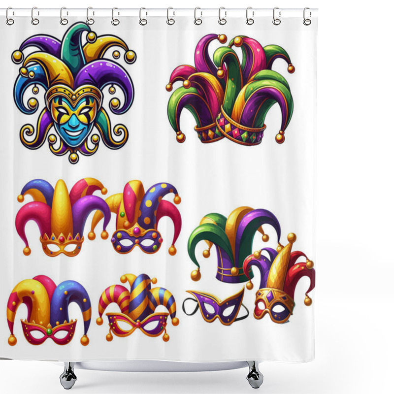 Personality  Mardi Gras Jester Hats Vector Illustration On White Background Shower Curtains