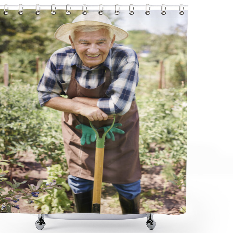 Personality  Senior Man Working With Plants Shower Curtains