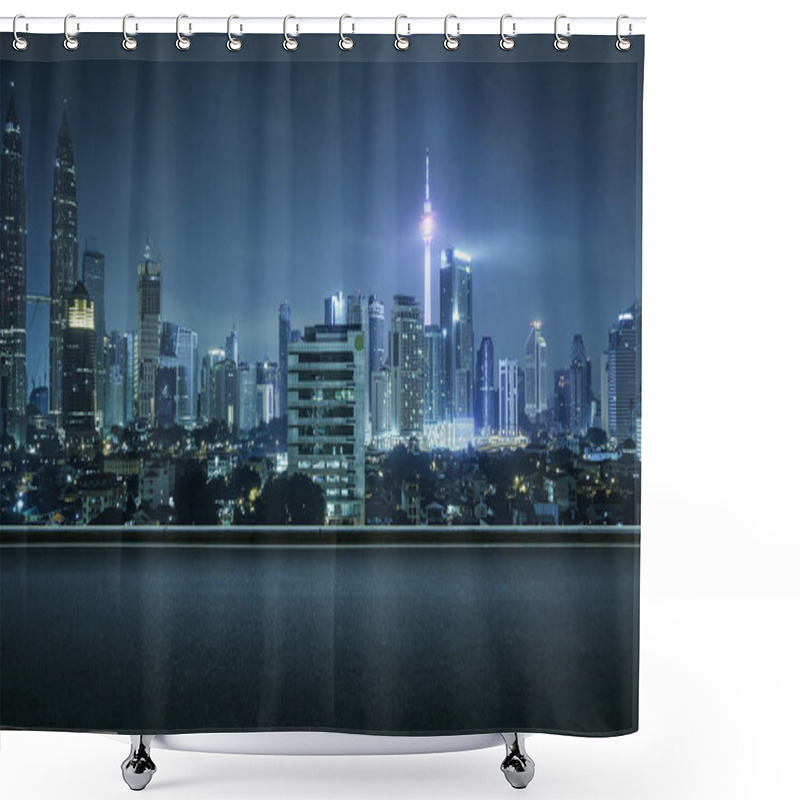 Personality  Asphalt Road Side With Beautiful Kuala Lumpur City Skyline. Night Scene . Shower Curtains