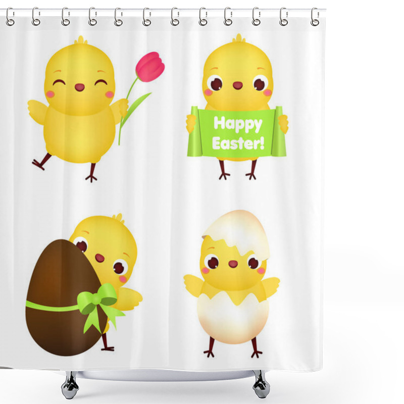 Personality  Easter Chickens Collection. Cute Cartoon Chiks With Flowers, Eggs And Other Traditional Symbols For Easter Celebration Shower Curtains