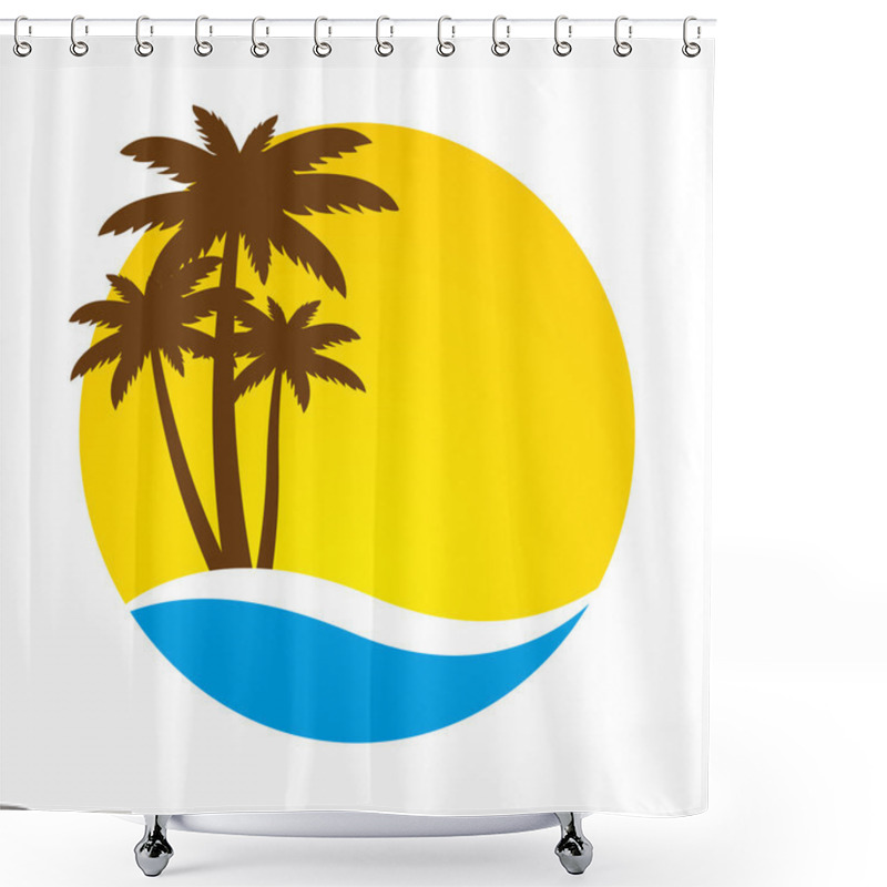 Personality  Sunset And Palm Trees On Island, Vector  Shower Curtains