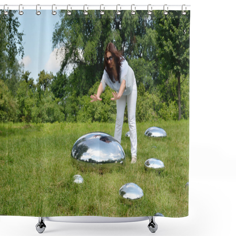 Personality  Modern Sculptures In The National Botanical Garden Of Kyiv. Shower Curtains