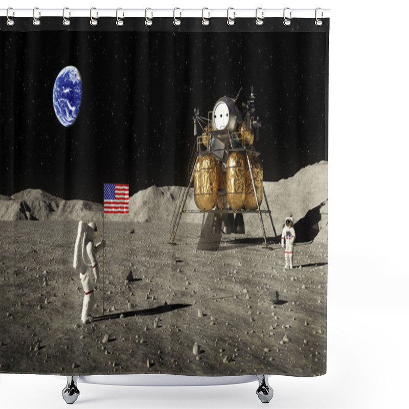 Personality  Astronauts Set An American Flag On The Moon Shower Curtains