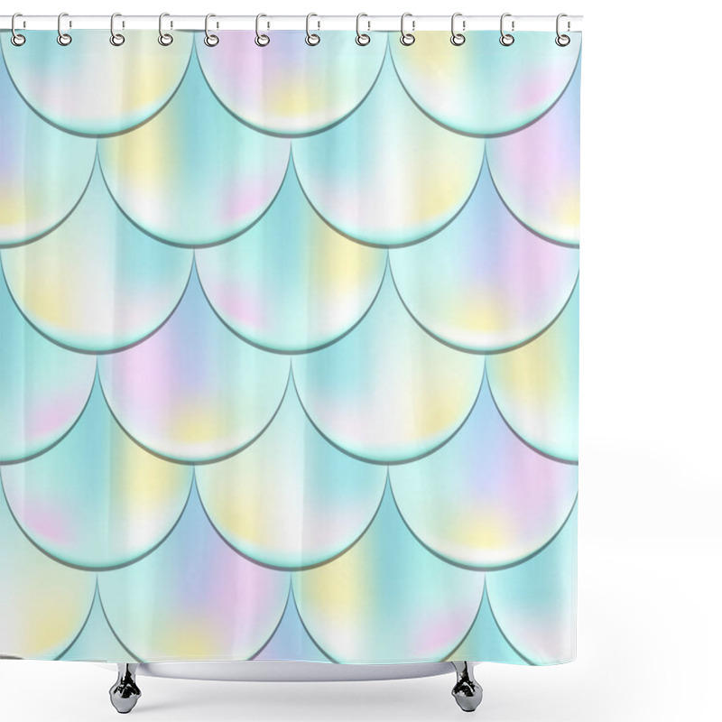 Personality  Mermaid Or Fish Scale Seamless Pattern With Holographic Effect. Pastel Mermaid Vector Background. Blue Pink Pattern Swatch. 3D Fish Scale Pattern. Mermaid Skin Seamless Pattern For Wrapping Paper Shower Curtains