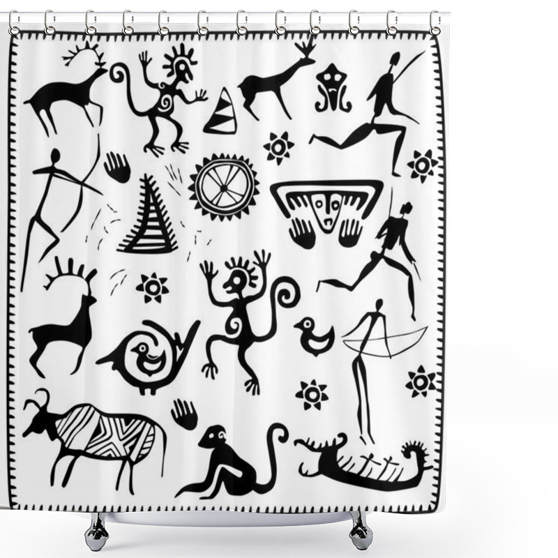 Personality  Set Elements African Petroglyph Art Shower Curtains