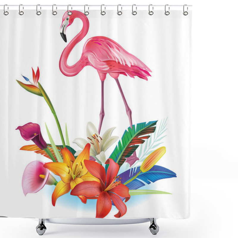 Personality  Arrangement From Tropical Flowers, Leaves And Flamingoes Shower Curtains