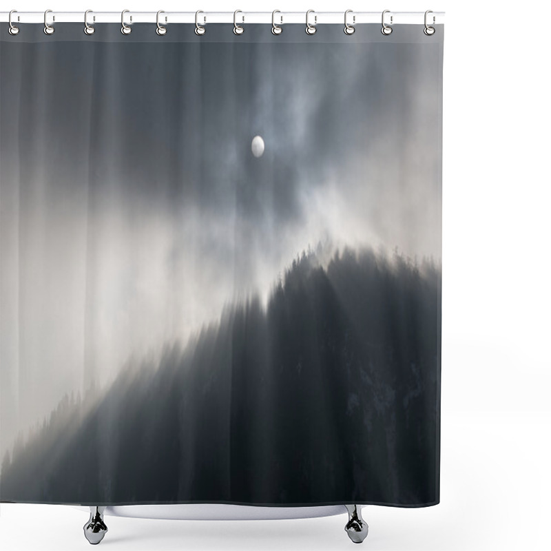 Personality  Mystic Sun Beams At Foggy Forest On Mountain Shower Curtains