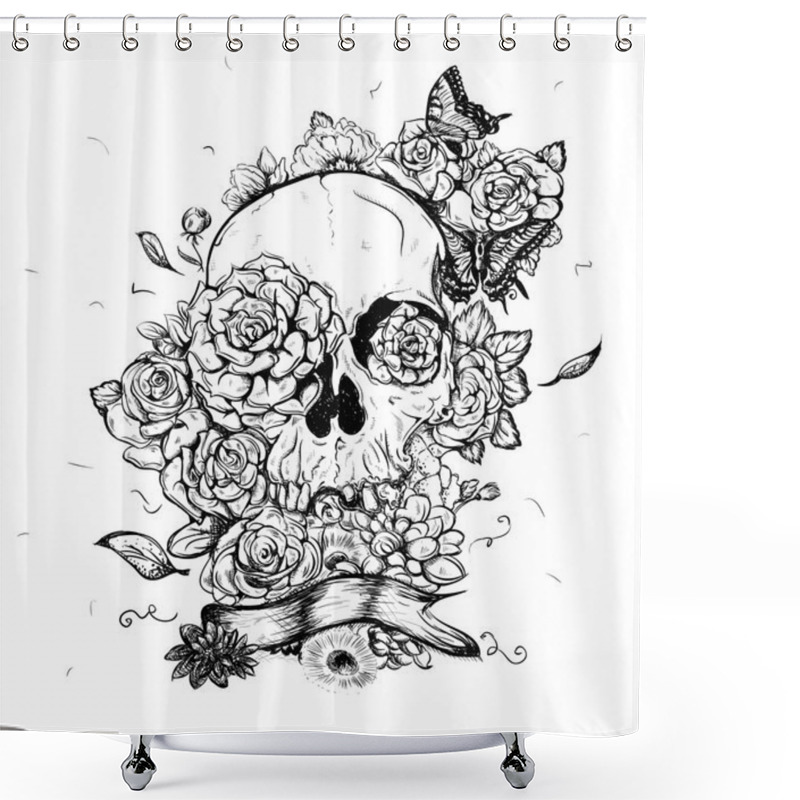 Personality  Skull And Flowers Vector Illustration Day Of The Dead Shower Curtains