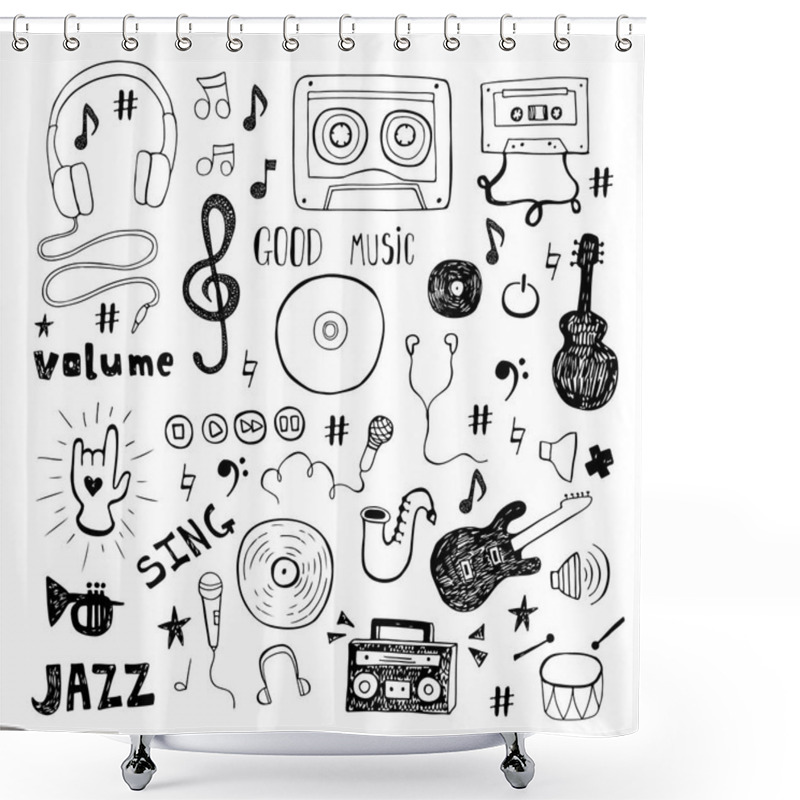 Personality  Set Of Music Doodle Isolated On White Background Shower Curtains