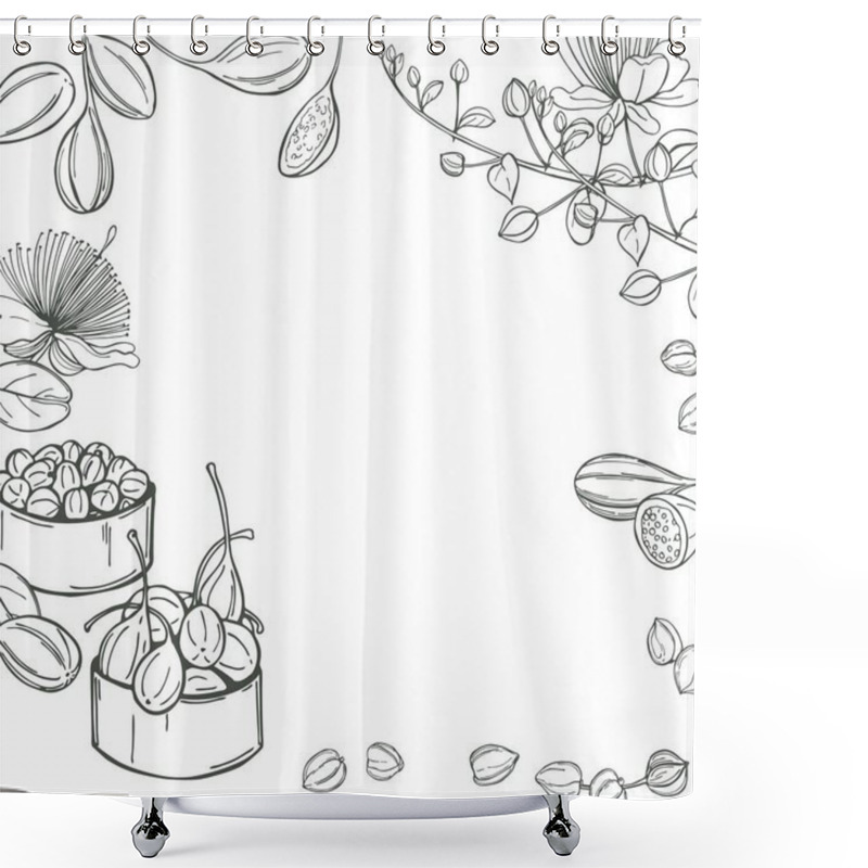 Personality  Hand Drawn Edible Fruits And Buds Of Capers.  Vector Background. Shower Curtains