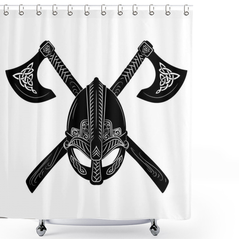 Personality  Viking Helmet, Crossed Viking Axes And Scandinavian Pattern Shower Curtains