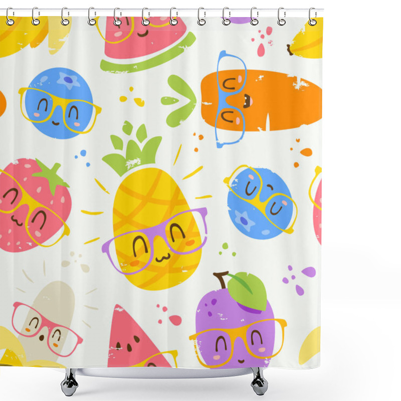 Personality  Vector Cartoon Fruits In Glasses Set Shower Curtains