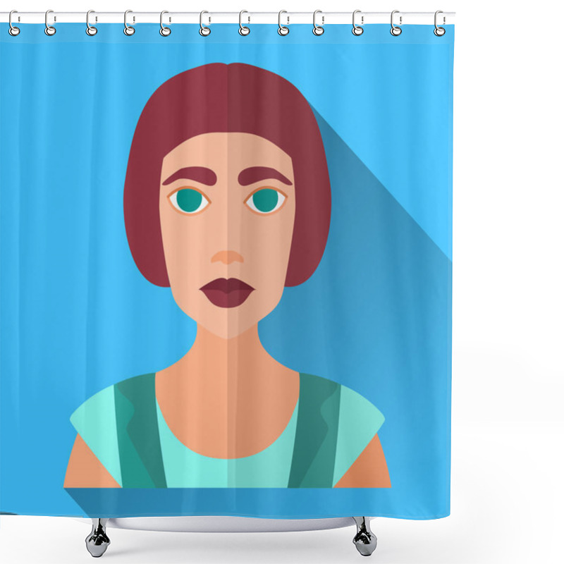 Personality  Fashionable Young Woman With Short Hair, Flat Icon With Shadow Shower Curtains