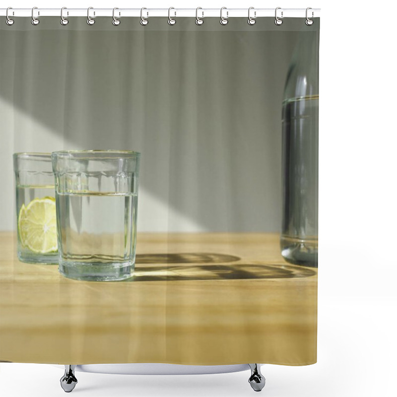 Personality  Glasses With Detox Water With Limes On Wooden Table Shower Curtains