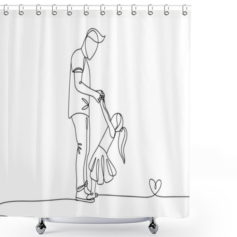 Personality  The Father Holds His Little Daughter By The Hands. Family Illustration. Father's Day. One Line Drawing For Different Uses. Vector Illustration. Shower Curtains