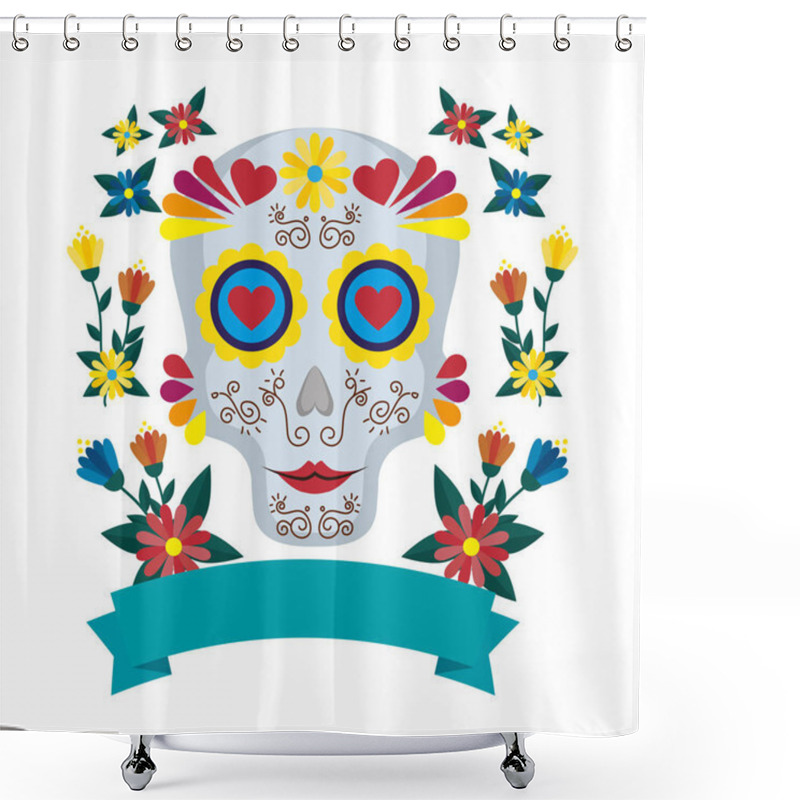 Personality  Mask Of The Santa Death With Flowers Vector Illustration Design Shower Curtains