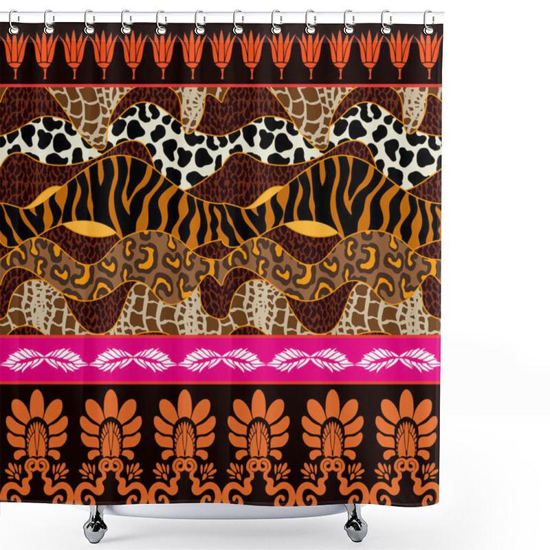 Personality  Seamless Vector Pattern With Animal Prints And Ancient Geometrical Ornaments. Shower Curtains