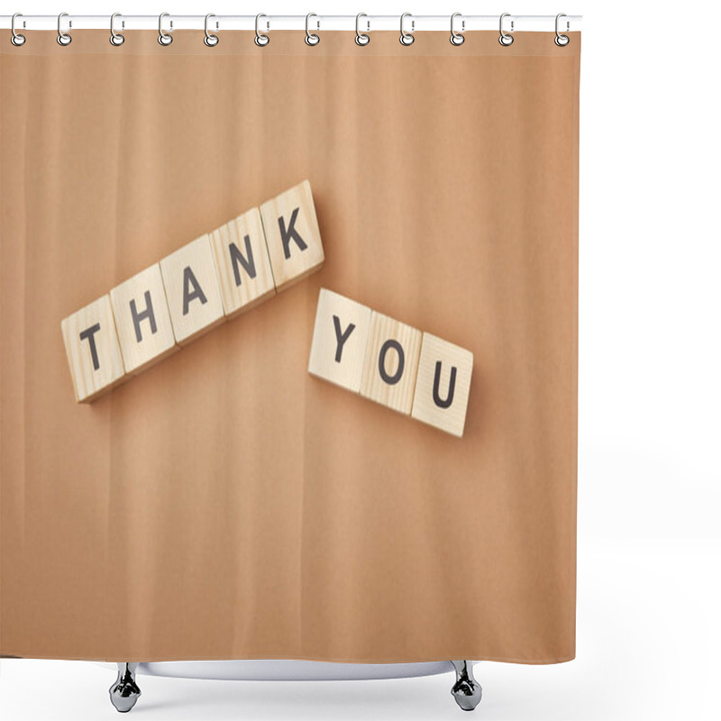 Personality  Top View Of Wooden Blocks With Thank You Lettering On Beige Background Shower Curtains