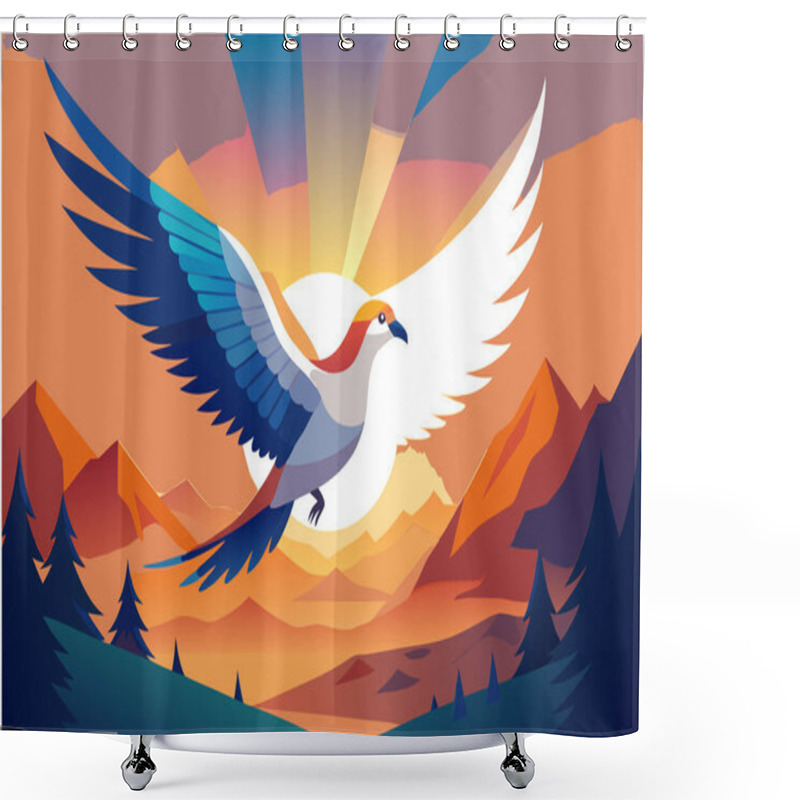 Personality  Stylized Flying Bird Illustration Highlighting Freedom And Grace Shower Curtains