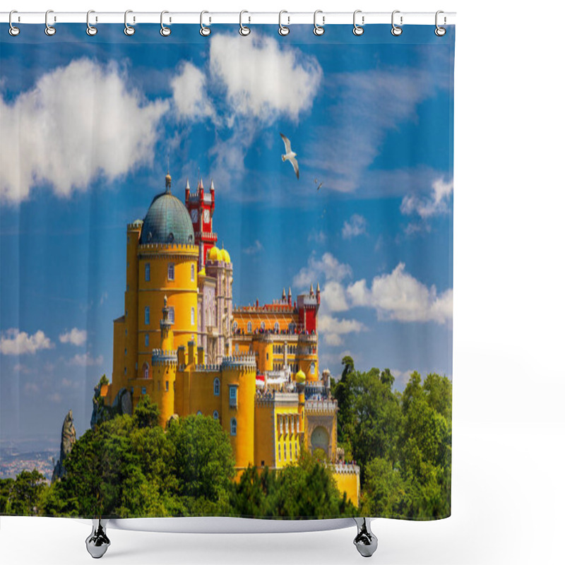 Personality  Palace Of Pena In Sintra. Lisbon, Portugal. Travel Europe, Holidays In Portugal. Panoramic View Of Pena Palace, Sintra, Portugal. Pena National Palace, Sintra, Portugal.  Shower Curtains