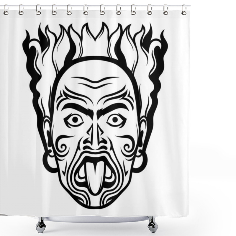 Personality  Maori Traditional Mask. Tattoo On Face Of Aborigine. Native Man. Shower Curtains