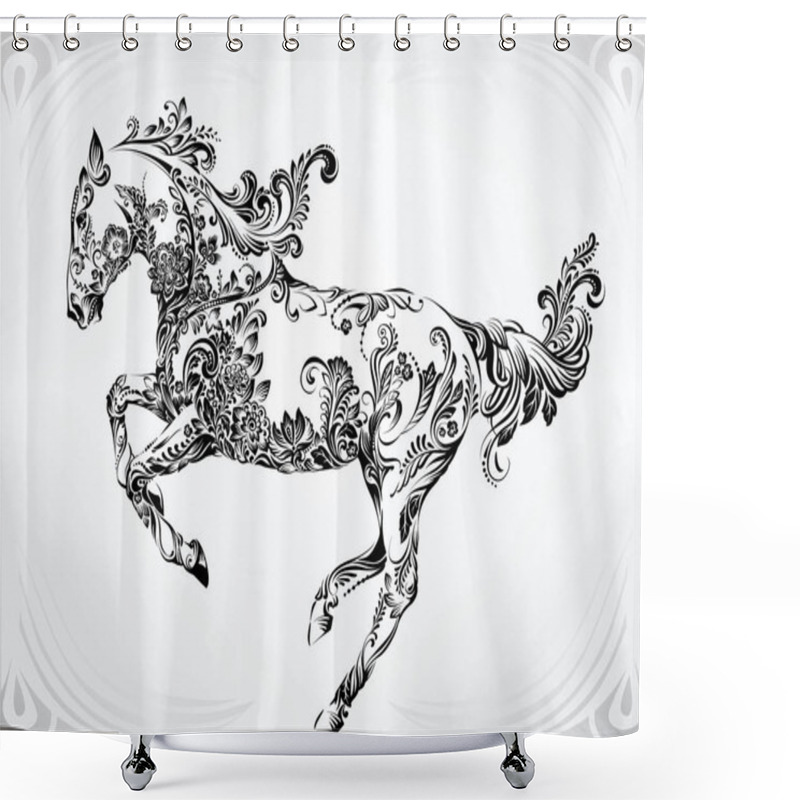 Personality  Running Horse In Floral Ornament Shower Curtains