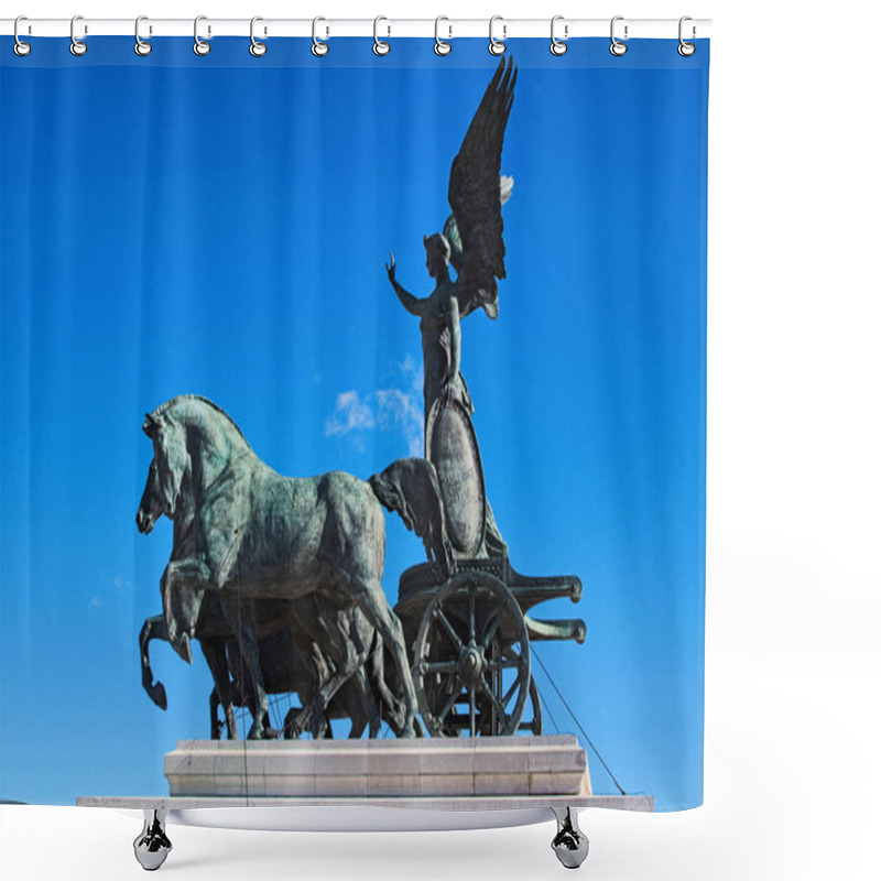 Personality  ROME, ITALY - JANUARY 6, 2017: Quadriga On Top Of Monument Vittorio Emanuele II In Rome. Statue Of Goddess Victoria Riding On Quadriga Was Made In 1911-1935 Shower Curtains