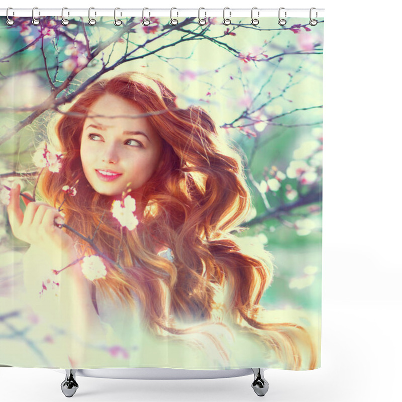 Personality  Girl With Long Red Blowing Hair Shower Curtains