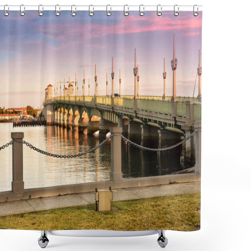 Personality  St. Augustine, Florida. January 26 , 2019. Bridge Of Lions On Colorful Sunset Background At Old Town In Florida's Historic Coast  Shower Curtains