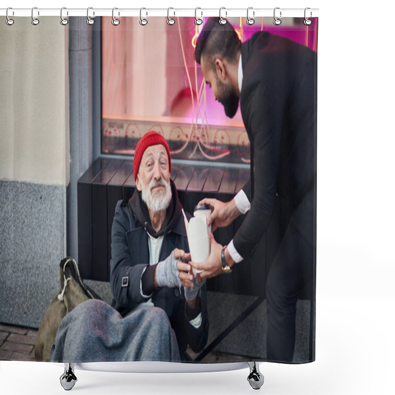 Personality  Businessman Help To Beggar Male Shower Curtains