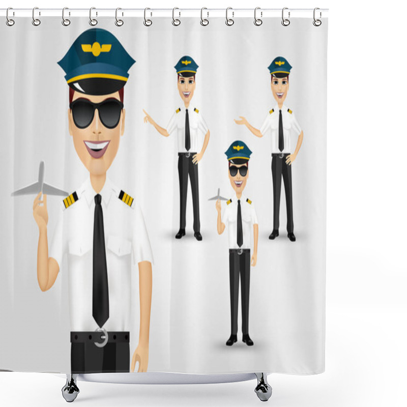 Personality  Young Friendly Pilot With Sunglasses Shower Curtains