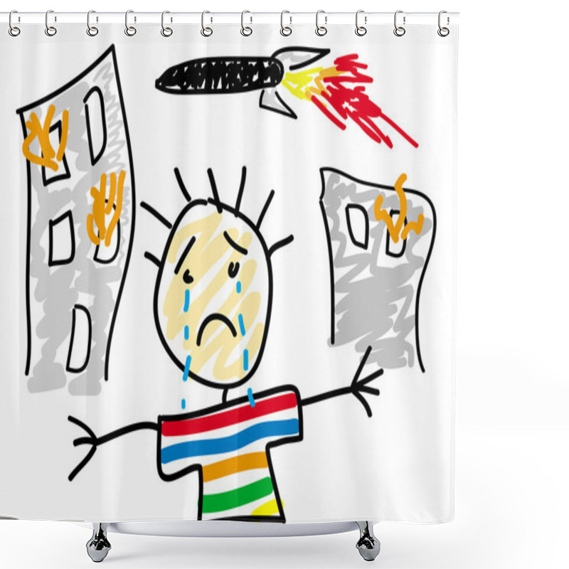 Personality  Scared Crying Child While His City Being Bombed Shower Curtains