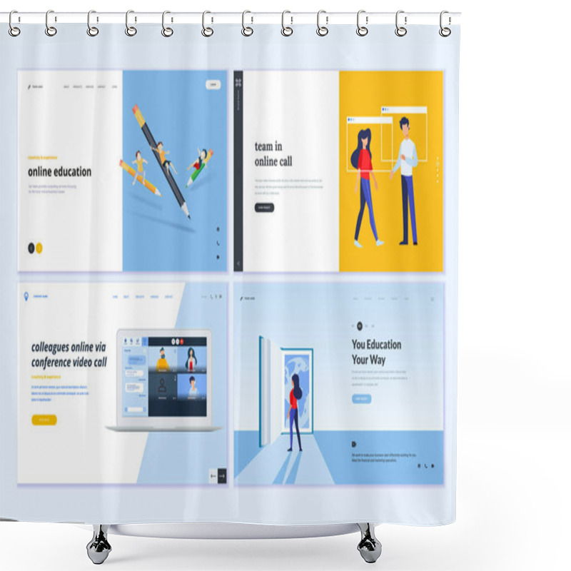 Personality  Web Page Design Templates Of Video Call And Meeting, Education, Online Communication. Vector Illustration Concepts For Website Development.  Shower Curtains